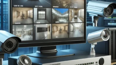 DALLъE 2024 05 21 13.40.16 A modern video surveillance system setup with various components. The image should show high resolution IP cameras a digital video recorder DVR a