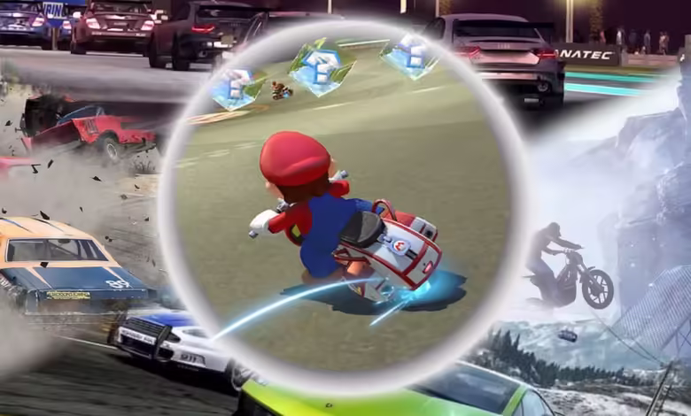 a feature image of mario kart surrounded by other racing games