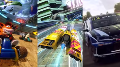 split images of crash team racing nitro fueled wipeout omega collection and dirt rally 2 0